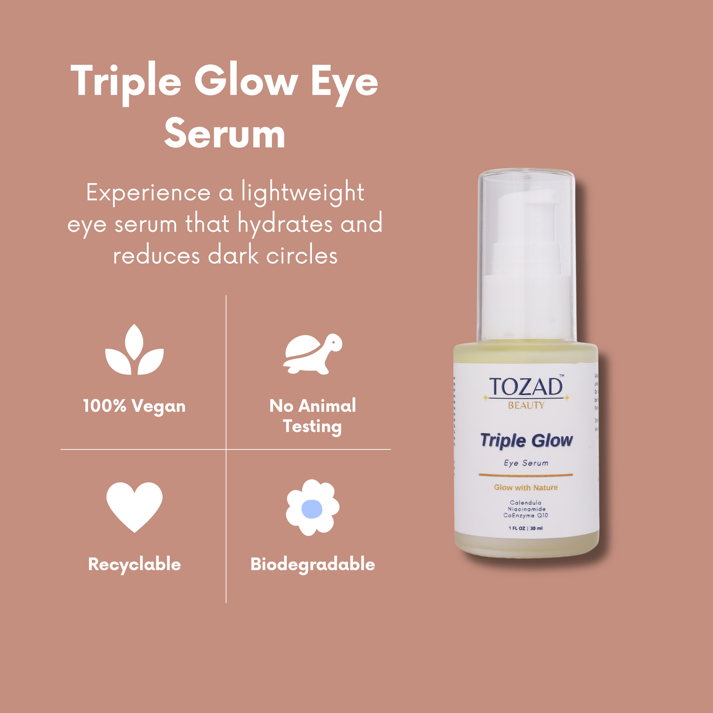 Triple Glow Gel Eye Serum with CoEnzyme Q10, Ceramide Complex, Calendula, Niacinamide 1 Fl Oz (2 Pack)