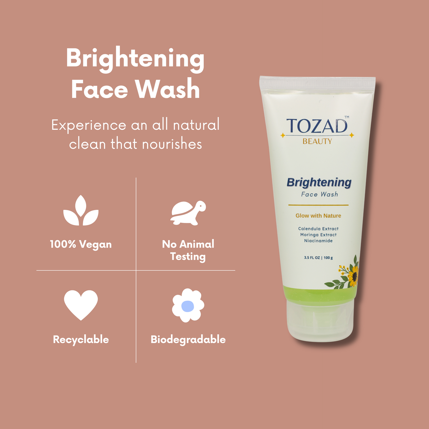 Brightening Face Wash with Superfood Moringa, Calendula, Licorice and Niacinamide (Pack of 2)