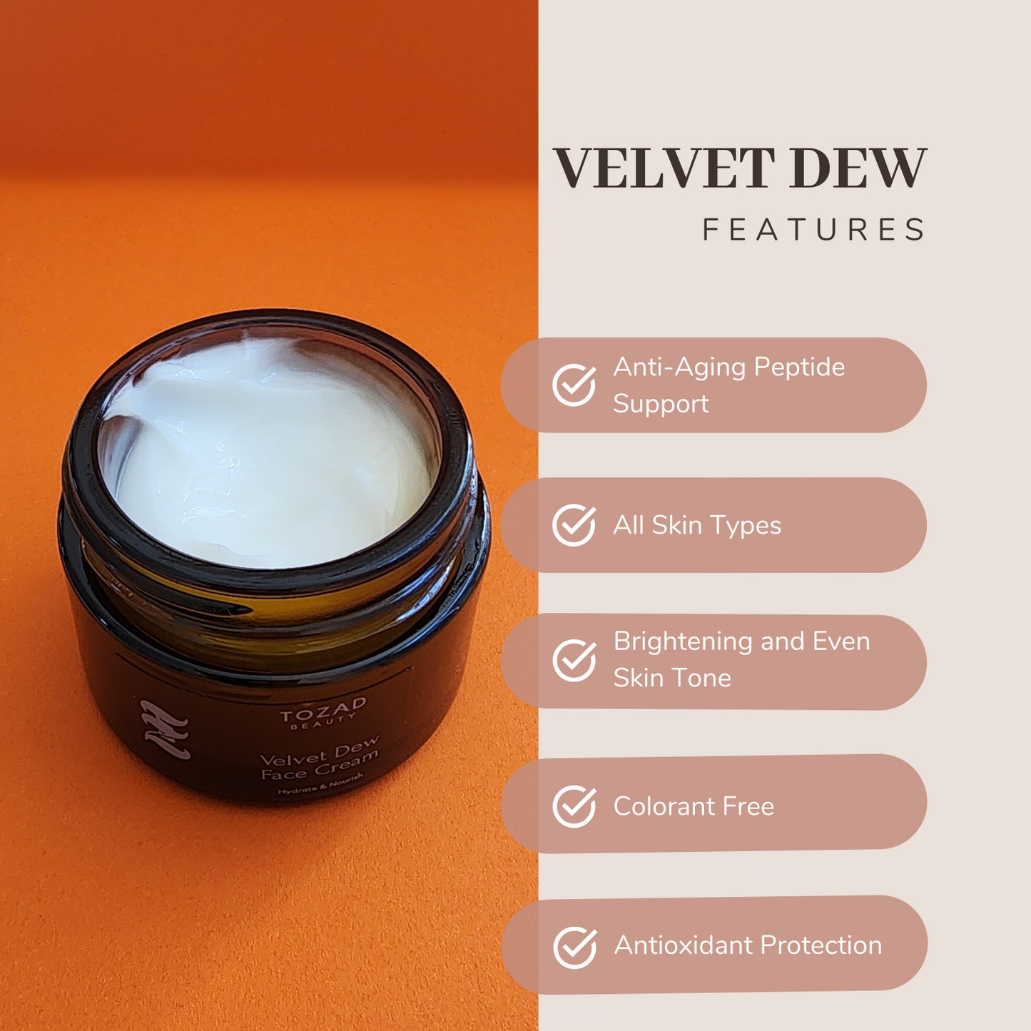 Velvet Dew Daily Repair, Hydrating, Firming and Brightening Cream with Fermented Black Rice Extract, Peptide Complex, Red Algae & Tranexamic Acid, 1.7 FL Oz