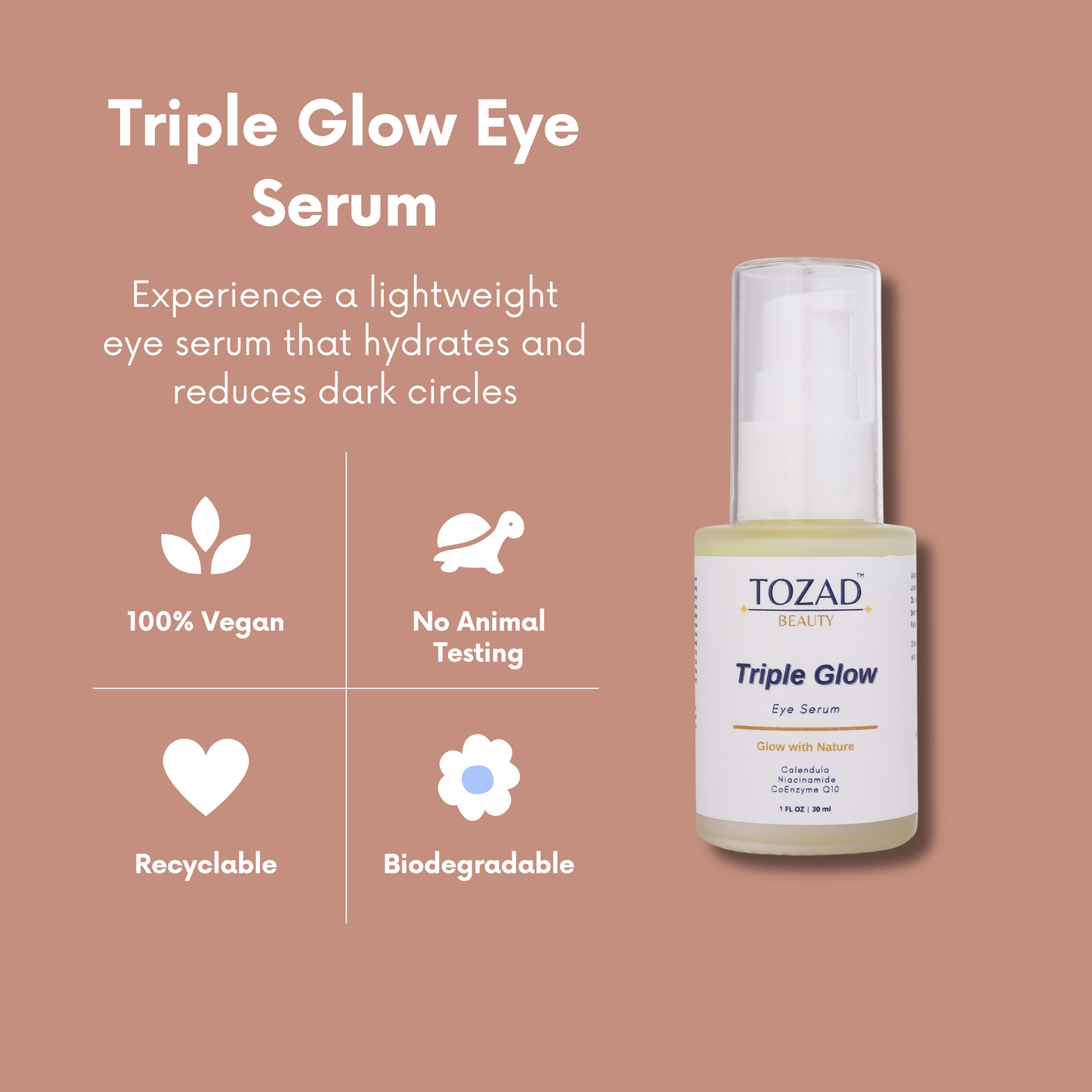 Triple Glow Gel Eye Serum with CoEnzyme Q10, Ceramide Complex, Calendula, Niacinamide and Cucumber
